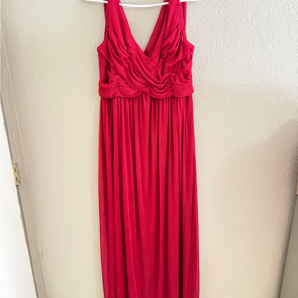David's Bridal Hot Pink V-Neck Sleeveless Maxi Dress